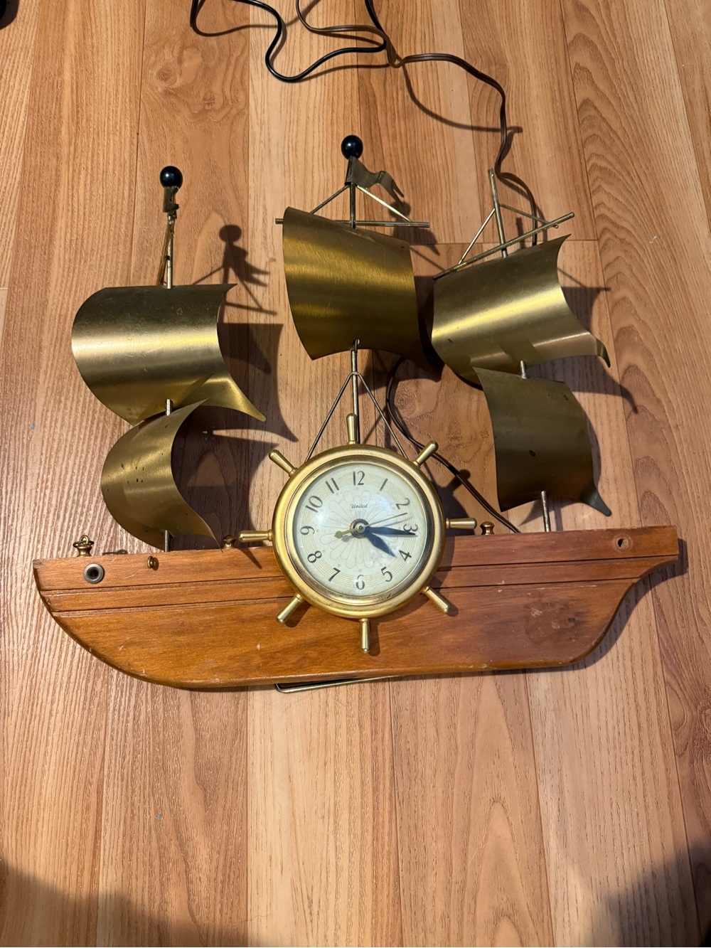 Nautical Ship Wheel Wall Clock in Gold and Brown